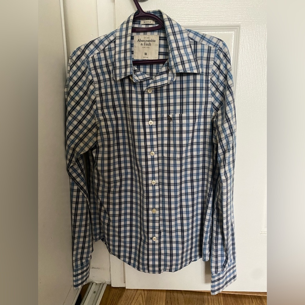 Abercrombie & Fitch White and Blue Checkered Shirt